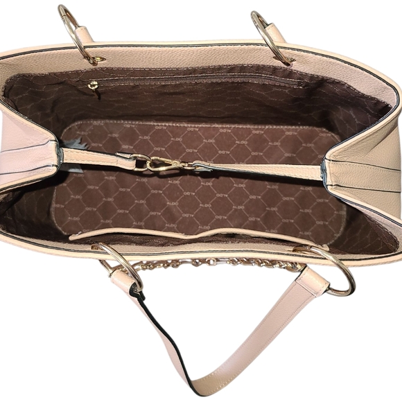 ALDO Vegan Leather Tote With Gold Chain Detail Tan Purse - Picture 6 of 16